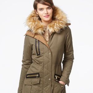 Guess Green Faux-fur-trim Mixed-media Parka